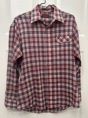 Levi's Men's Red and Blue Plaid Button-Down Shirt